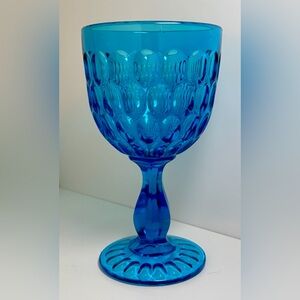 Fenton Colonial Blue Thumbprint Large Goblet Vintage Pristine Condition